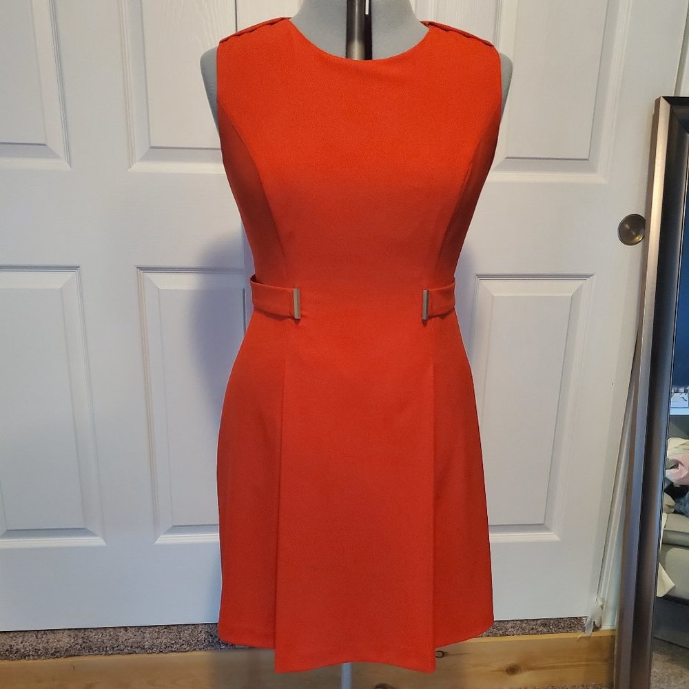 Calvin Klein Red Pleated Dress Size 12